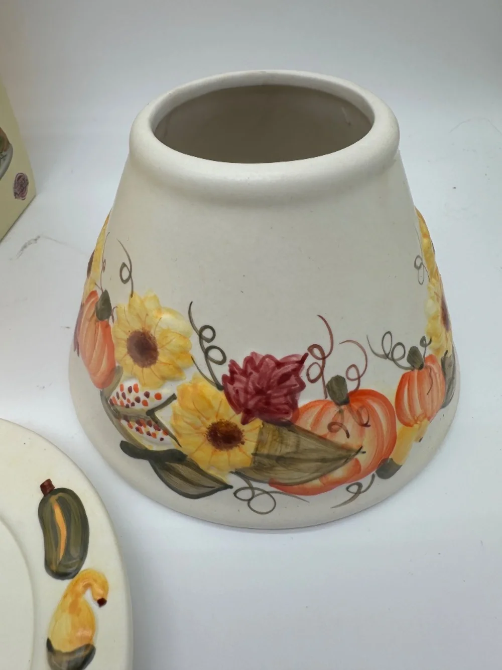 Fall Pumpkins & Sunflowers Ceramic Large Jar Candle Shade & Plate Set